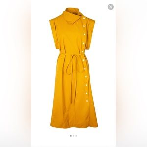 Asymmetric Buttondown Cap Sleeve Cotton Dress in Dijon S BNWT